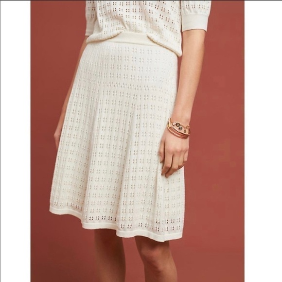 Anthropologie Meadow Rue Cadenza Pointelle Knit Skirt Cream Ivory Size 8 - Picture 4 of 8